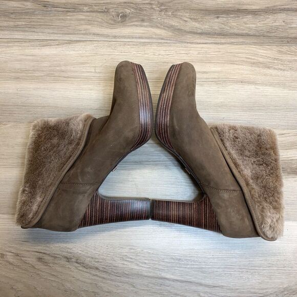 Women's UGG Dandelion Size 10 Brown Leather/Shearling High-Heel Ankle Bootie - Picture 3 of 12